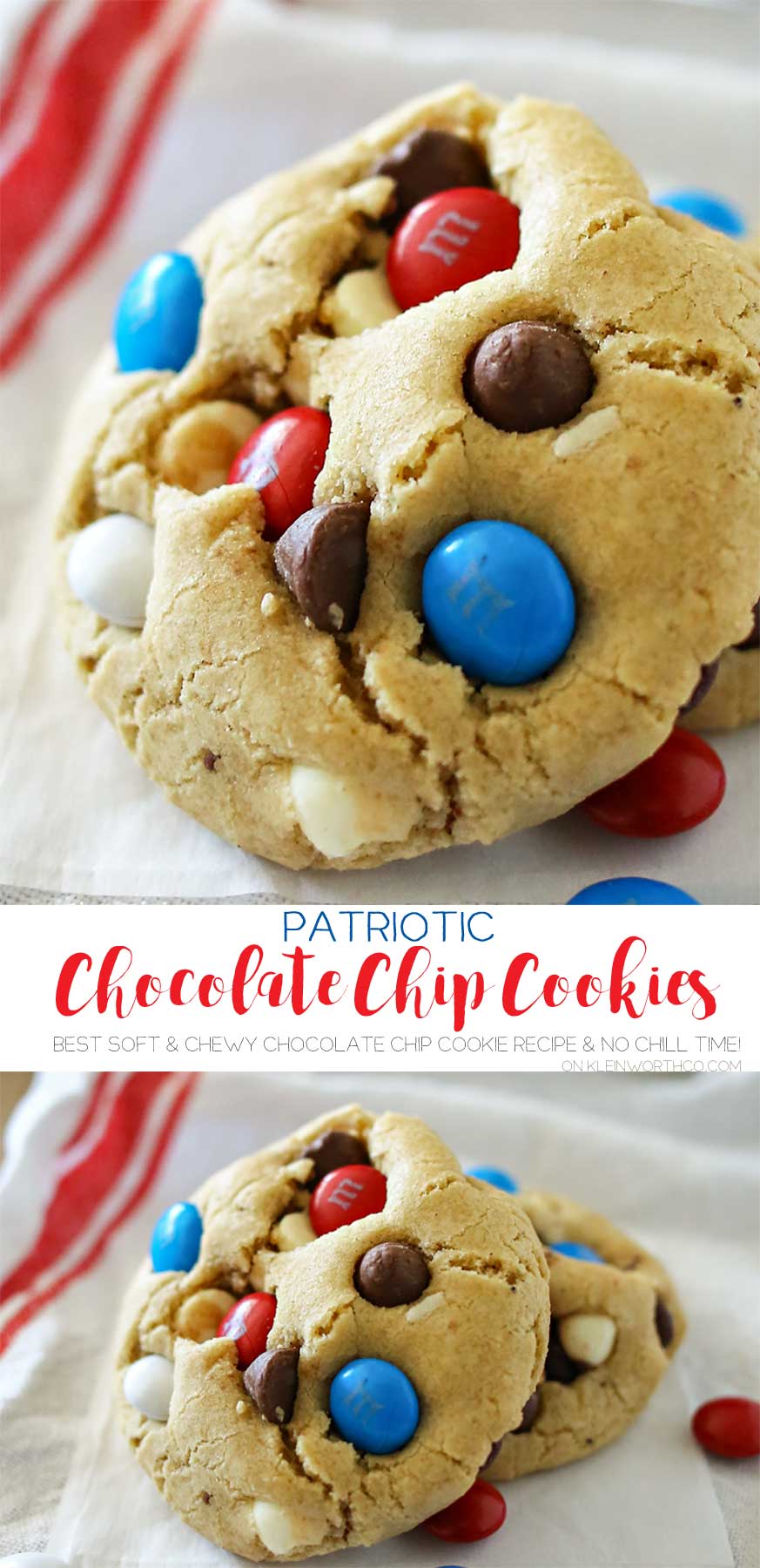 Looking for the best chocolate chip cookies? Look no further. These Patriotic Chocolate Chip Cookies are no-chill & one of the best cookie recipes ever!