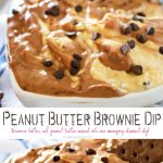 Peanut Butter Brownie Dip is a delicious dessert made of blended peanut butter & brownie batter dips & mini chocolate chips. It's heaven in a bowl.