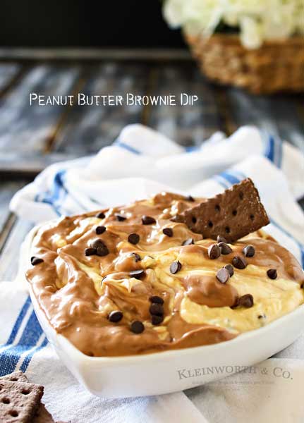 Peanut Butter Brownie Dip is a delicious dessert made of blended peanut butter & brownie batter dips & mini chocolate chips. It's heaven in a bowl.