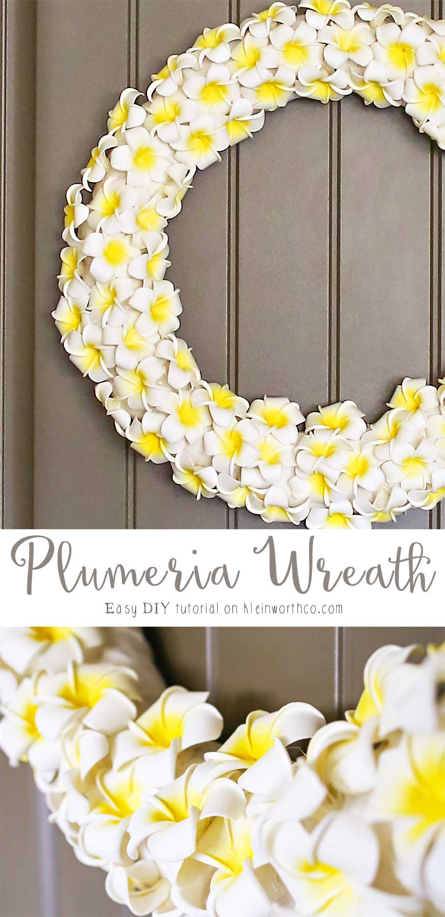 This Plumeria Wreath is the perfect summer front door decoration. Check out my full how-to tutorial on this simple & easy DIY project for the home.