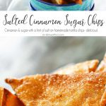 Salted Cinnamon Sugar Chips are easy homemade tortilla chips dusted with delicious cinnamon & sugar & a hint of sea salt. Perfect for dipping in a dessert or dunking in a warm bowl of chocolate sauce. YUUUMMM!!!