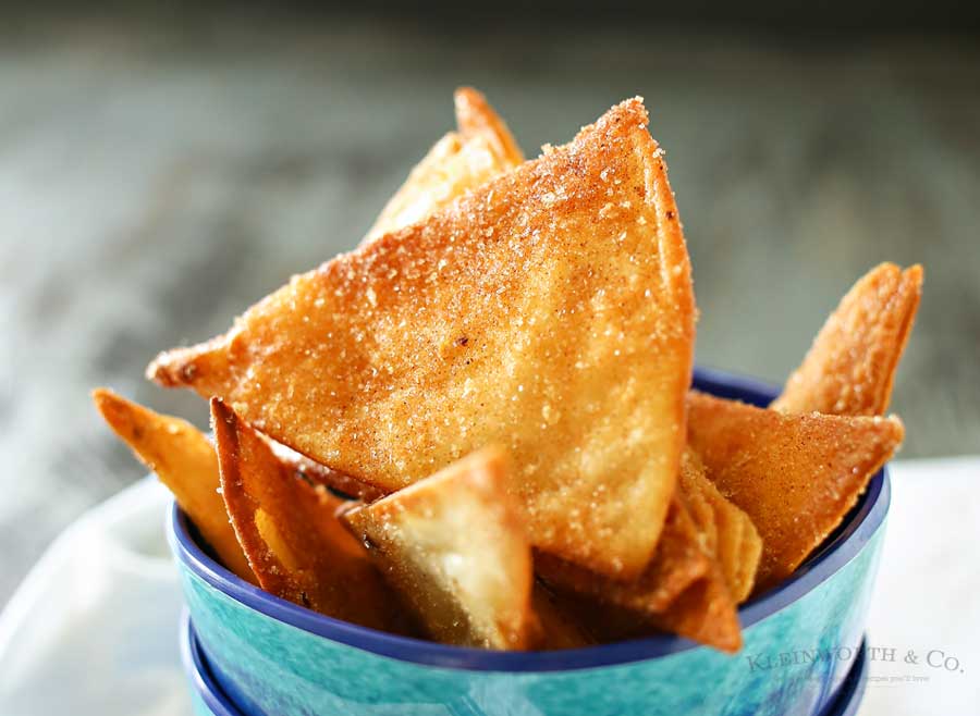 Salted Cinnamon Sugar Chips are easy homemade tortilla chips dusted with delicious cinnamon & sugar & a hint of sea salt. Perfect for dipping in a dessert or dunking in a warm bowl of chocolate sauce. YUUUMMM!!!