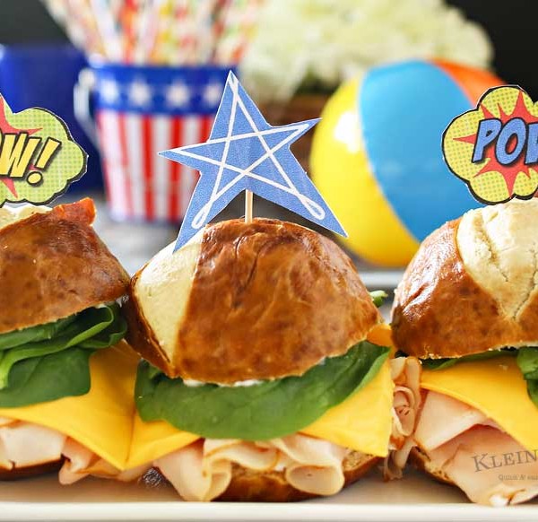 Superhero Sandwich is a fun meal for kids with these FREE printable sandwich toppers & matching temporary tattoos. Make your kid's summer adventurous!