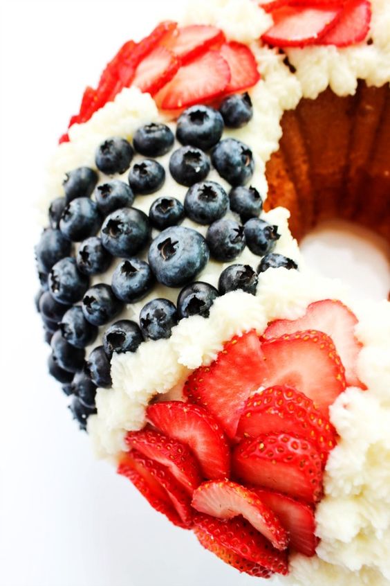 Red, White & Blue Bundt Cake with Fresh Berries {A Dash of Sanity}