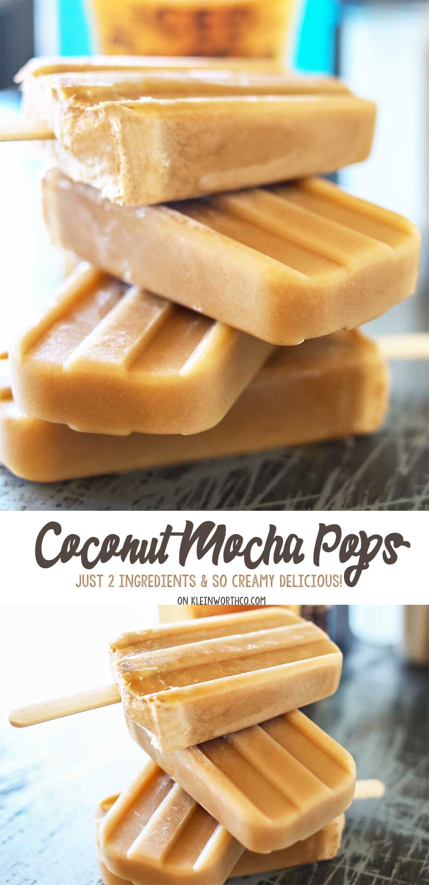 2 Ingredient Coconut Mocha Pops are made with just 2 simple ingredients & take minutes to make. I'm sure they'll be your favorite homemade popsicle recipe this summer.