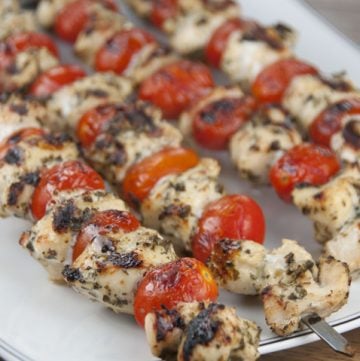 Grilled Pesto Chicken and Tomato Kabobs