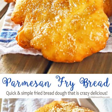 Parmesan Fry Bread is an easy and simple bread dough is quickly fried and sprinkled with parmesan cheese. Delicious addition to so many dinner recipes!