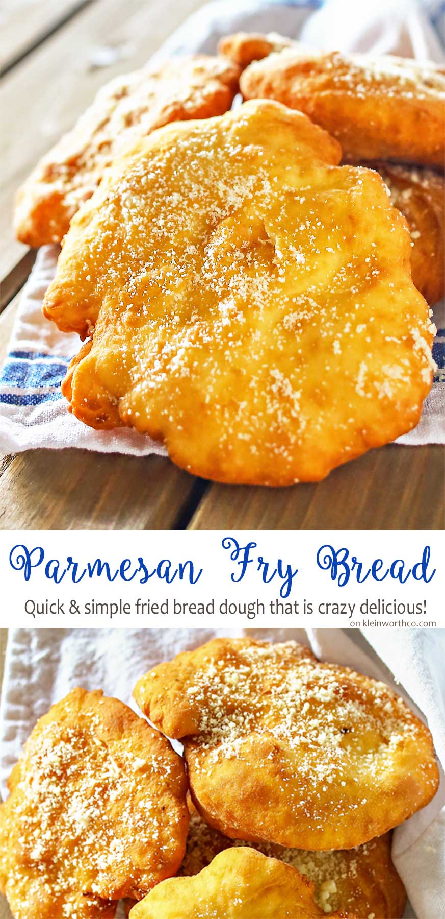 Parmesan Fry Bread is an easy and simple bread dough is quickly fried and sprinkled with Parmesan cheese. Delicious addition to so many dinner recipes!
