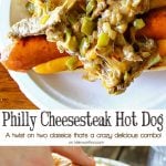 Philly Cheesesteak Hot Dog is a twist on two iconic food recipes. Combining grilled hot dogs & the best philly cheesesteak recipe is over the top amazing!