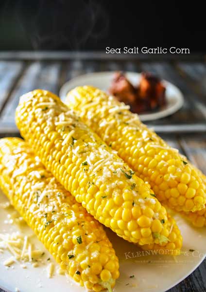 Sea Salt Garlic Corn is a delicious twist to the classic BBQ side dish. This corn on the cob recipe will keep them coming back for more all summer long.