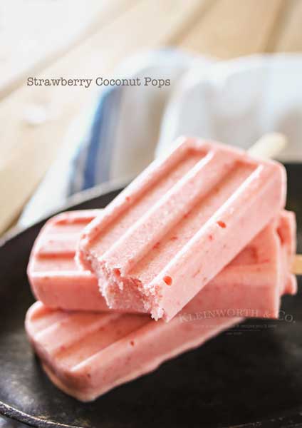 Strawberry Coconut Pops- creamy & yet completely dairy free & contain no refined sugar. They're a tasty, cool & refreshing frozen dessert recipe for summer that's virtually guilt free!