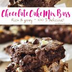Chocolate Cake Mix Bars are a yummy bar recipe that's simple & easy to make. Using cake mix, a handful of everyday ingredients & loads of chocolate chips, this chocolate dessert is utterly amazing!