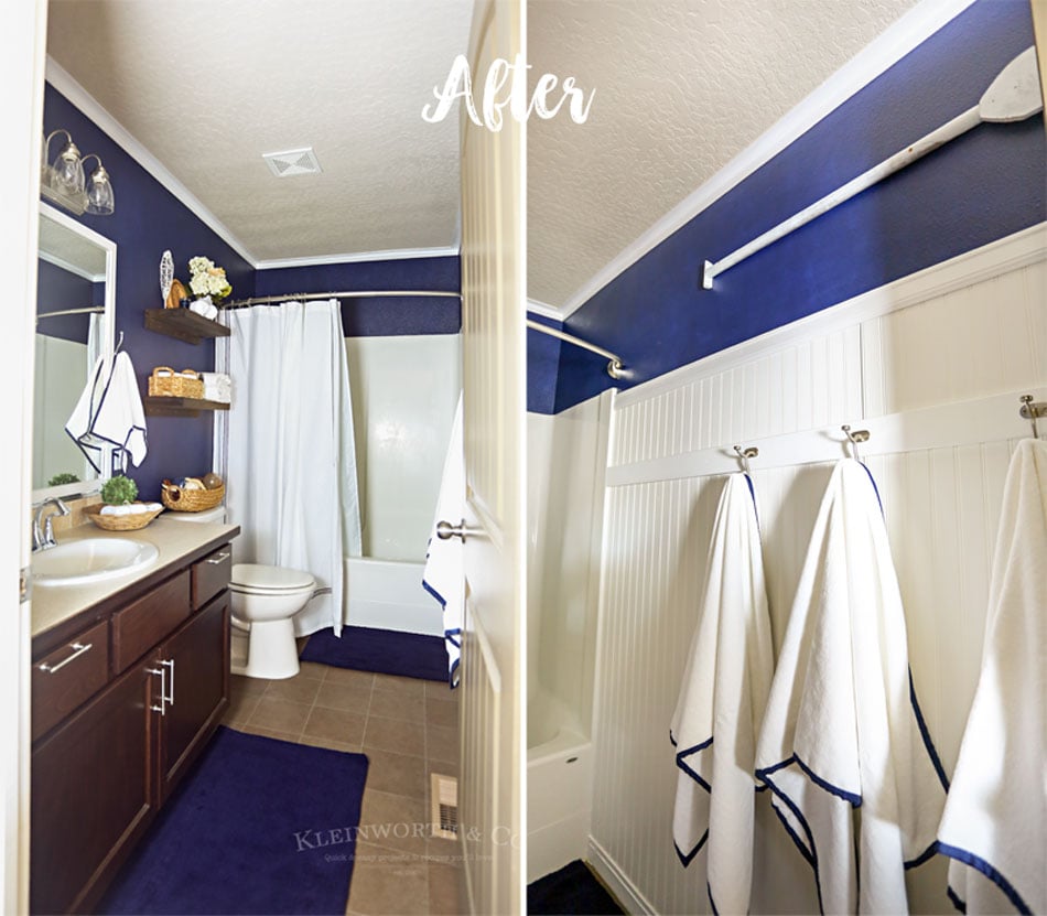 Nautical Navy White Bathroom Makeover