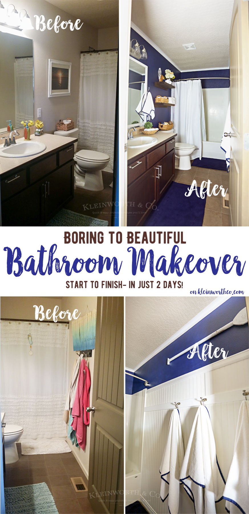 Nautical Navy & White Bathroom Makeover