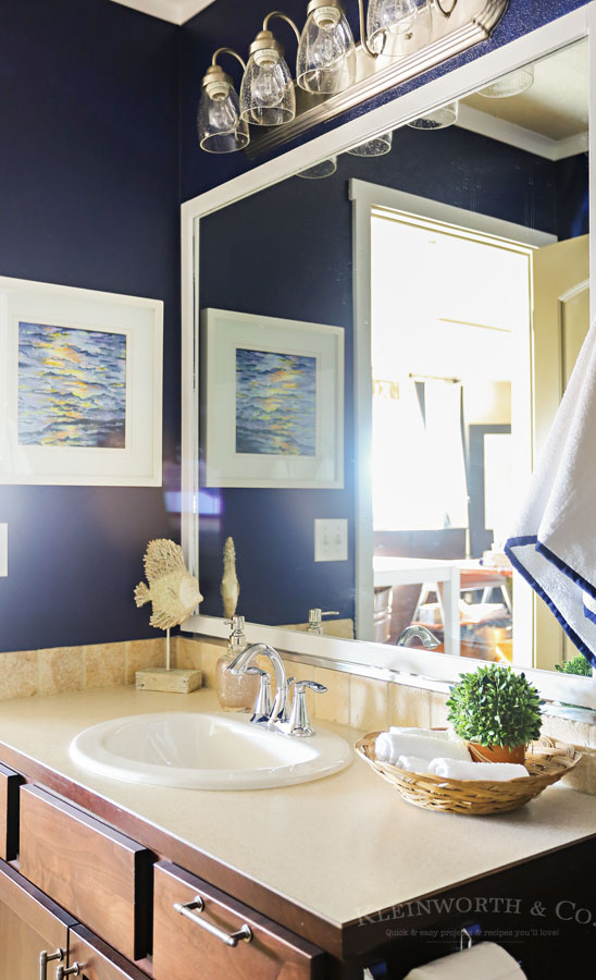 Nautical Navy & White Bathroom Makeover