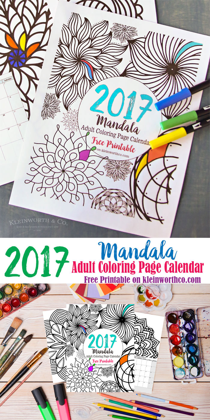 2017 Mandala Adult Coloring Page Calendar Free Printable