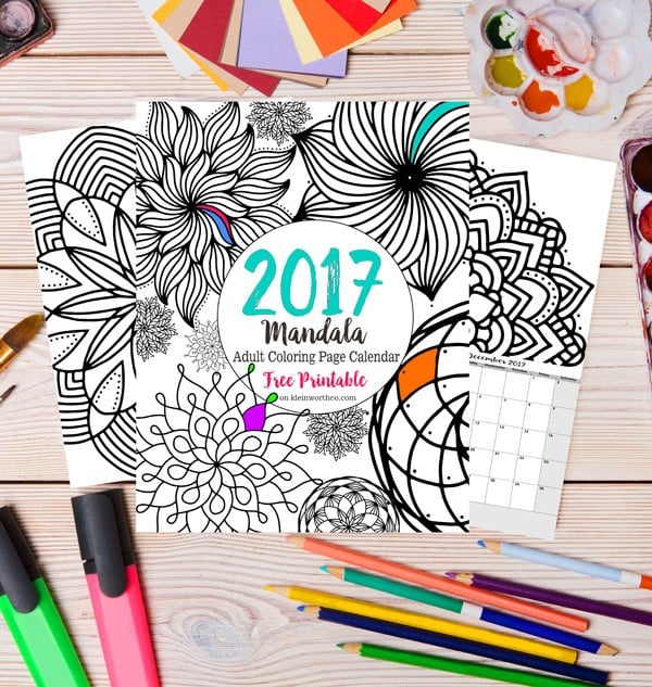 2017 Mandala Adult Coloring Page Calendar Free Printable