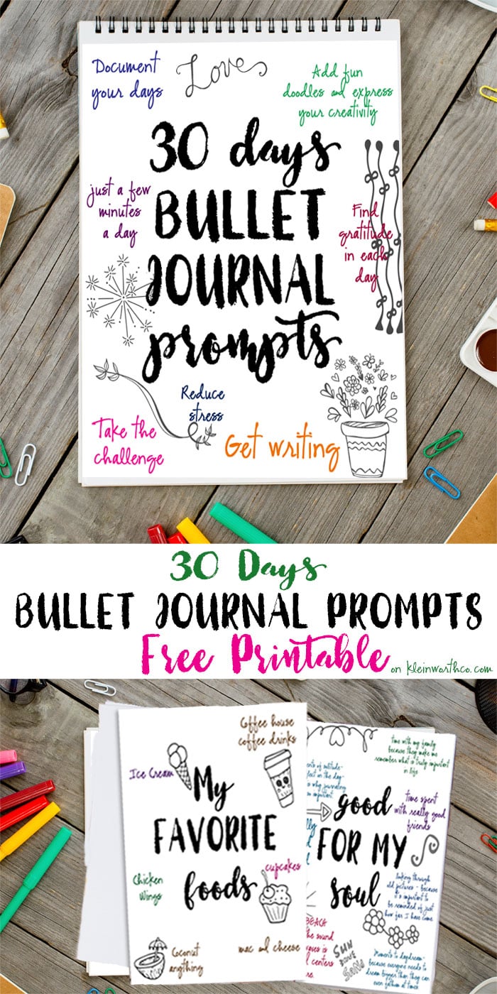 30 Days Bullet Journal Prompts Free Printable - Kleinworth & Co