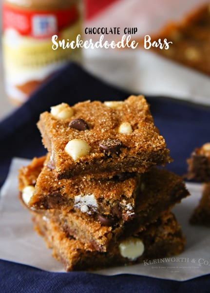 Chocolate Chip Snickerdoodle Bars