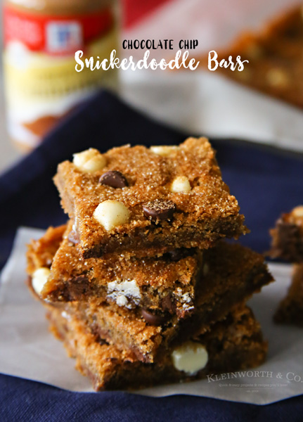 Chocolate Chip Snickerdoodle Bars