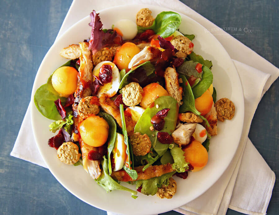 Cantaloupe & Chicken Salad w/ Sunflower Seed Crunchy Bites