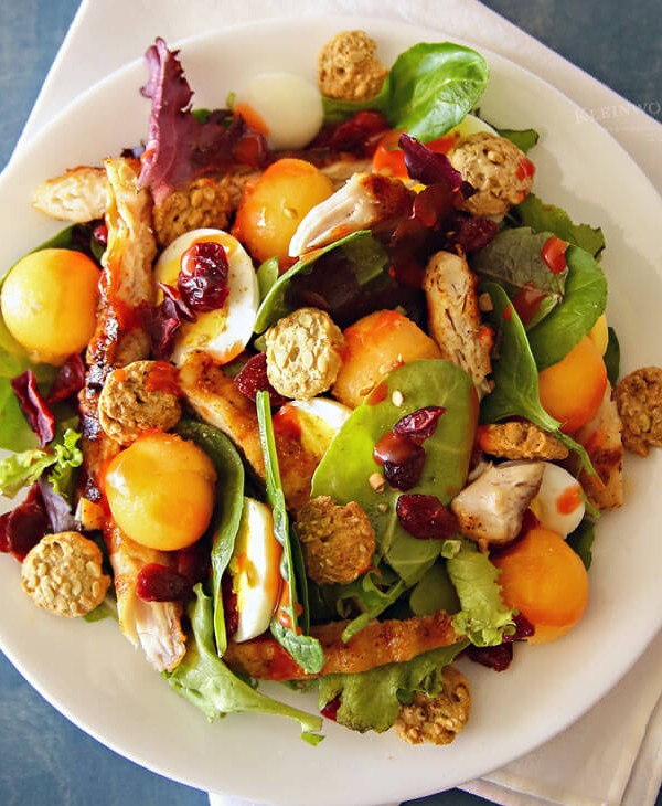 Cantaloupe & Chicken Salad w/ Sunflower Seed Crunchy Bites