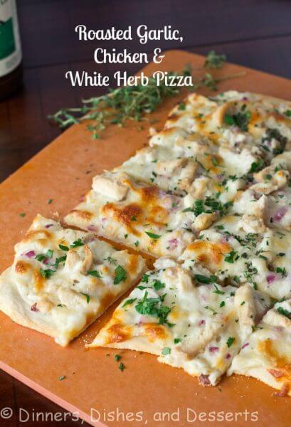 Roasted Garlic Chicken Herb White Pizza