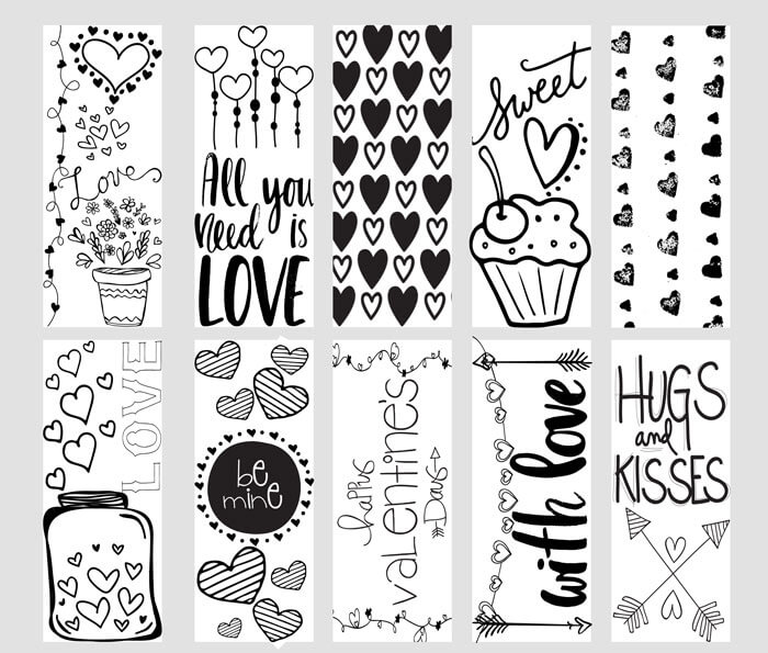 Download Valentine Printable Coloring Page Bookmarks - Kleinworth & Co