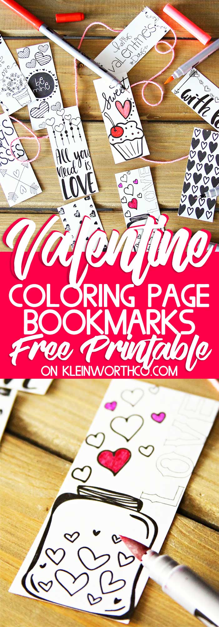 Valentine Printable Coloring Page Bookmarks - Kleinworth & Co