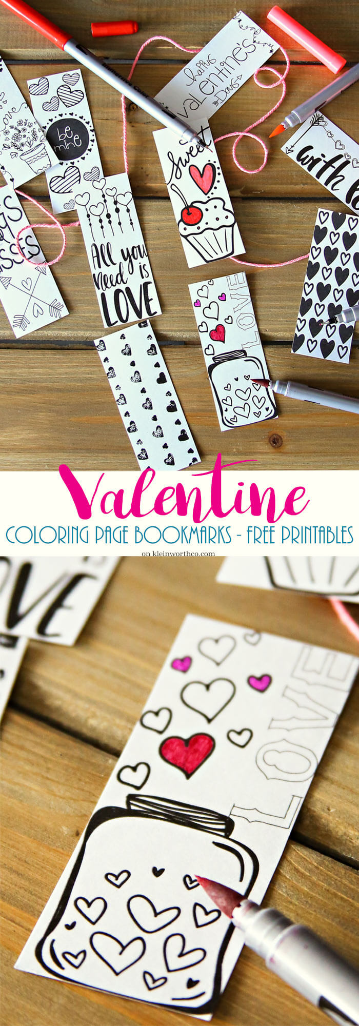 Valentine Printable Coloring Page Bookmarks