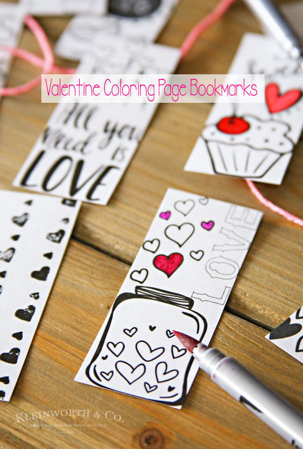 Valentine Printable Coloring Page Bookmarks