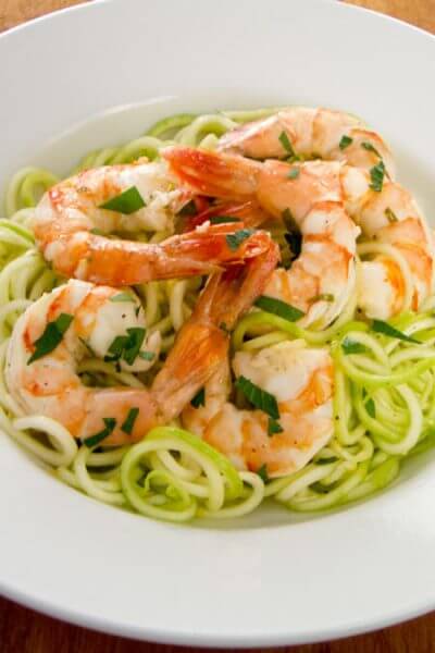 Garlic Roasted Shrimp with Zucchini Pasta