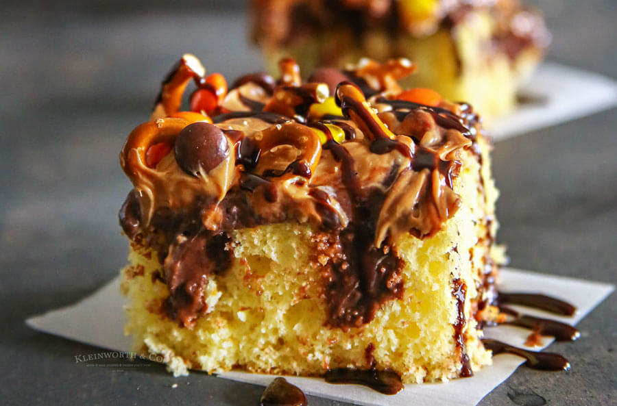 Peanut Butter Pretzel Poke Cake