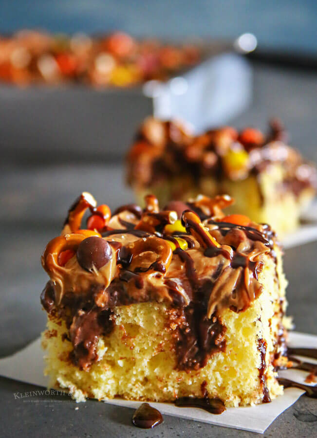 Peanut Butter Pretzel Poke Cake