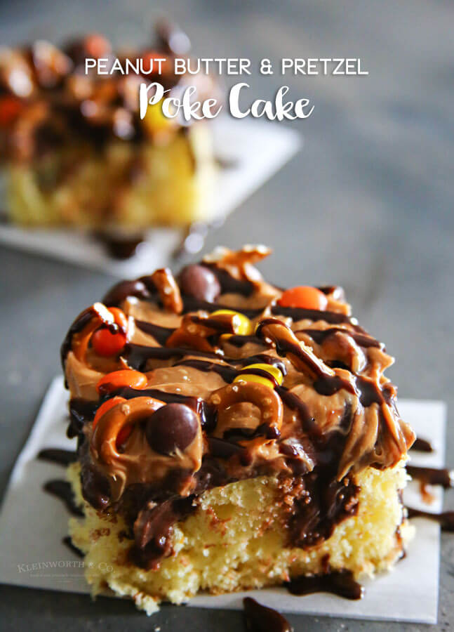 Peanut Butter Pretzel Poke Cake