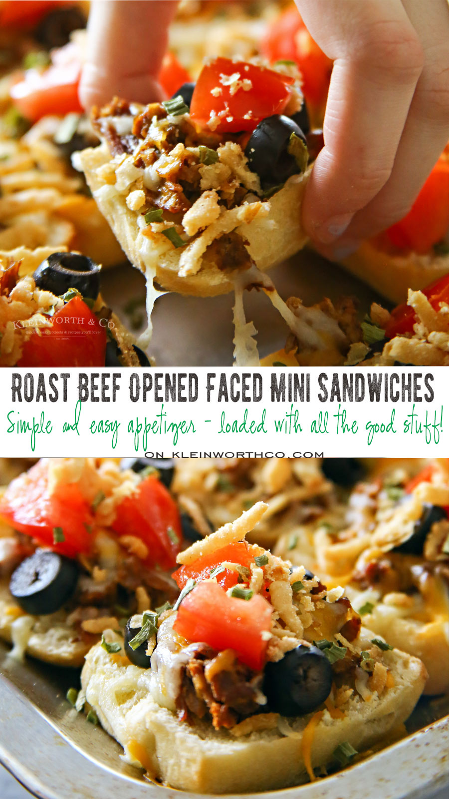 Roast Beef Open Faced Mini Sandwich - a great use of leftovers & fresh off the block cheese. Simple, easy & a delicious appetizer & 4 other tasty snacks too!