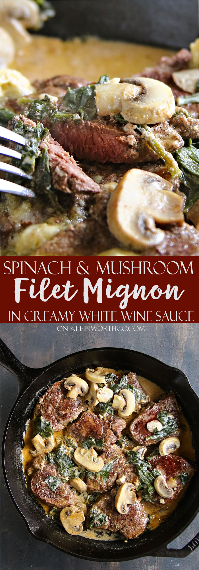 Spinach Mushroom Filet Mignon in Creamy White Wine Sauce