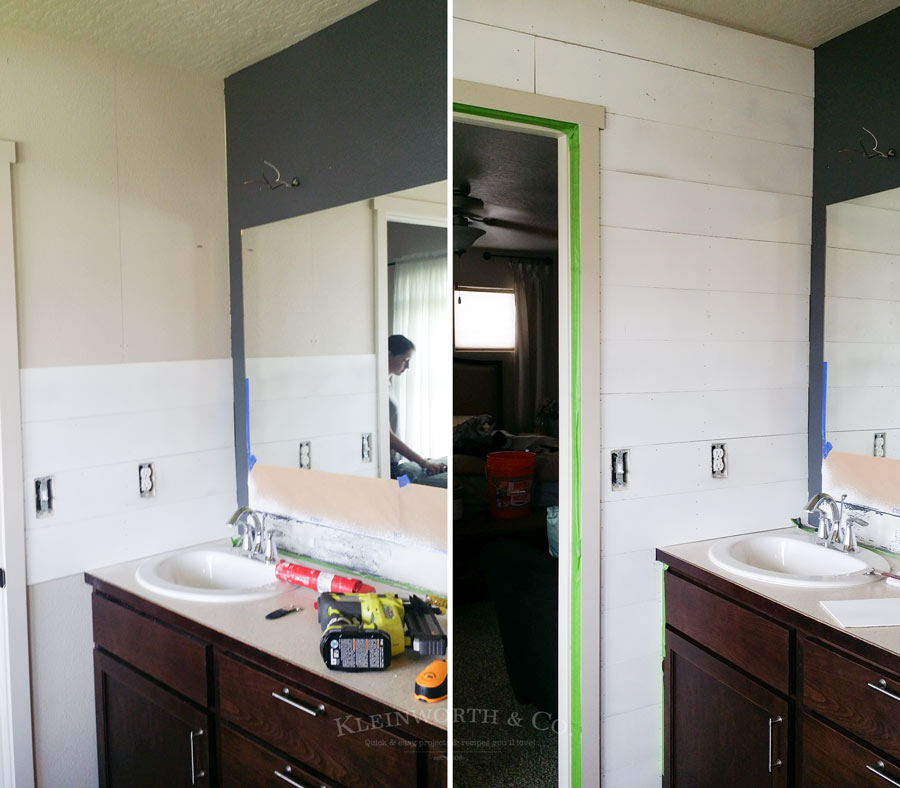 Master Bath Mini Budget Makeover how to add a plank wall