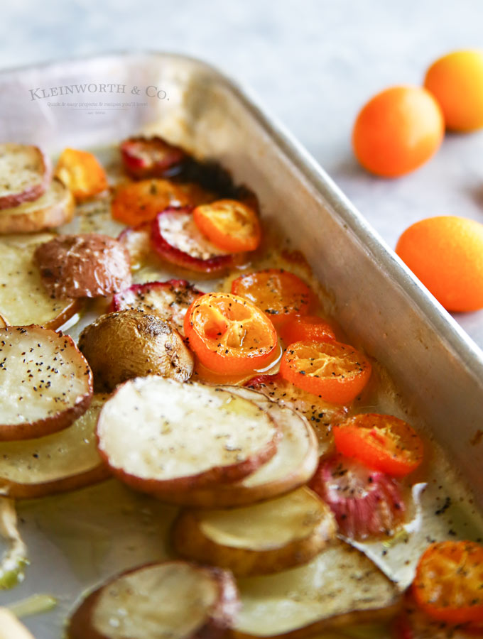 Roasted veggies with Sheet Pan Pesto Chicken Dinner