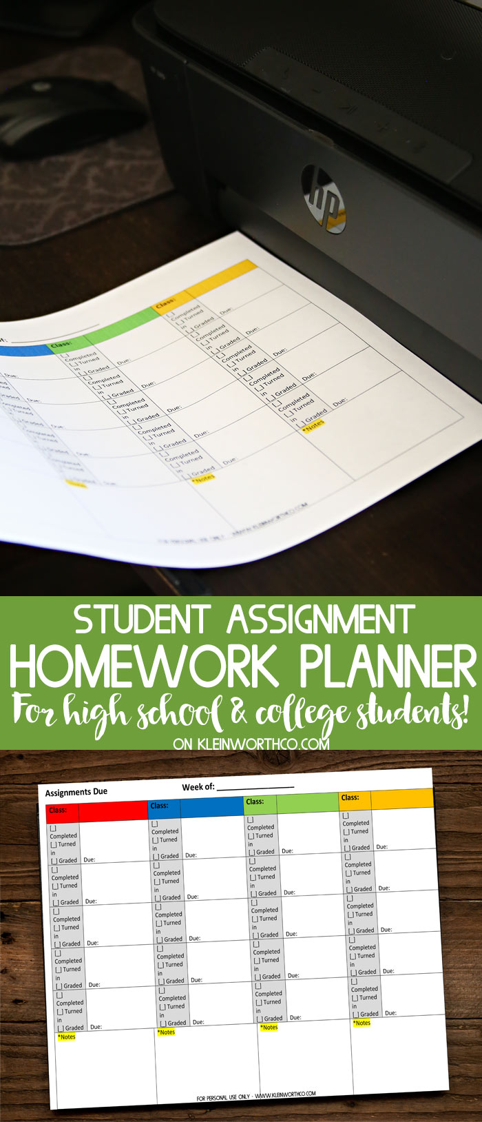 Student Assignment Homework Planner Printable