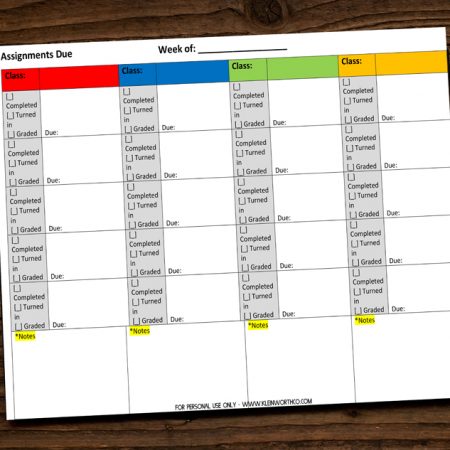 Student Assignment Homework Planner Printable