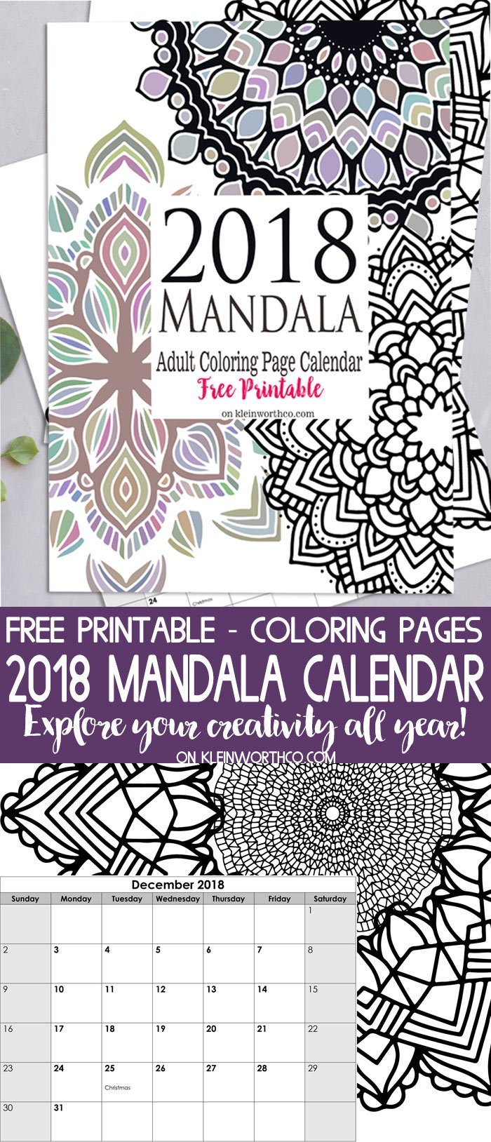 2018 Mandala Adult Coloring Page Calendar Free Printable