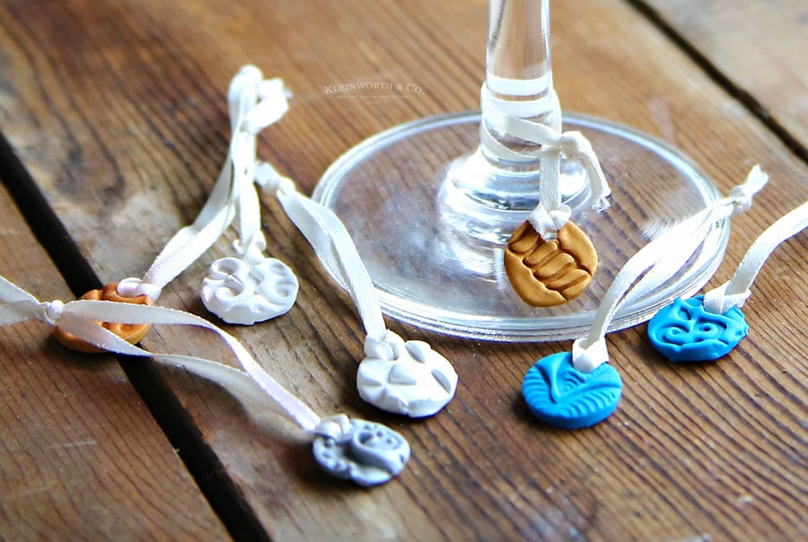 DIY Stamped Clay Wine Glass Charms tutorial