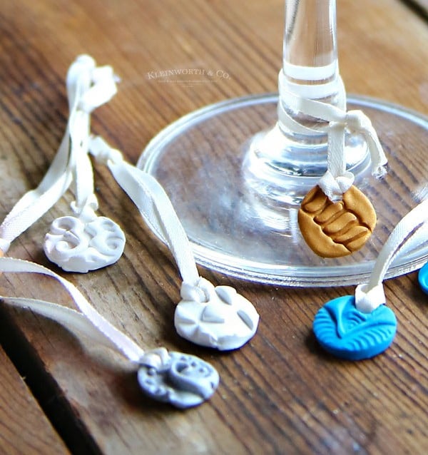 DIY Stamped Clay Wine Glass Charms tutorial