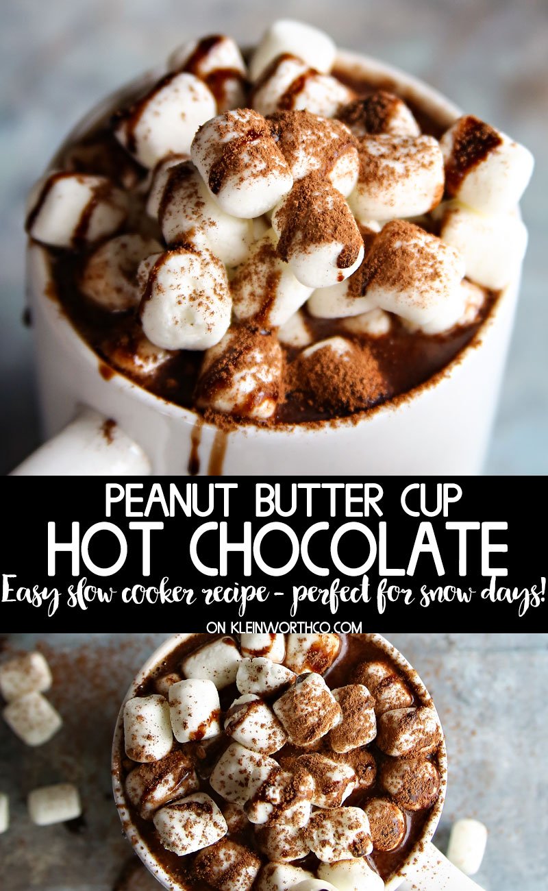Peanut Butter Cup Slow Cooker Hot Chocolate recipe for snow days