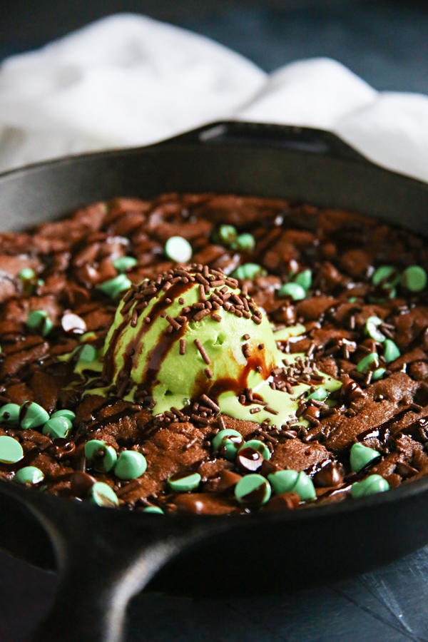 Mint Chocolate Chip Skillet Cookie