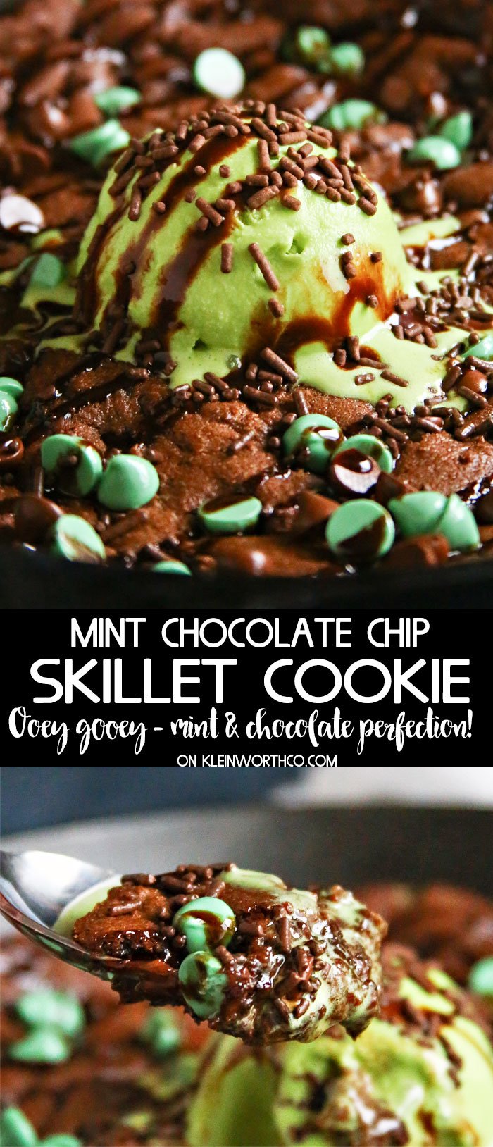 Mint Chocolate Chip Skillet Cookie