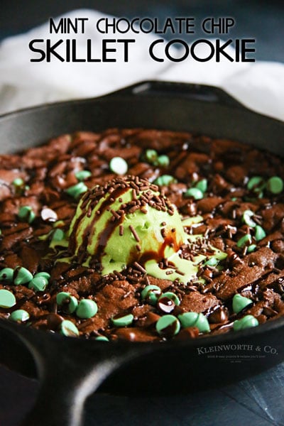 Mint Chocolate Chip Skillet Cookie