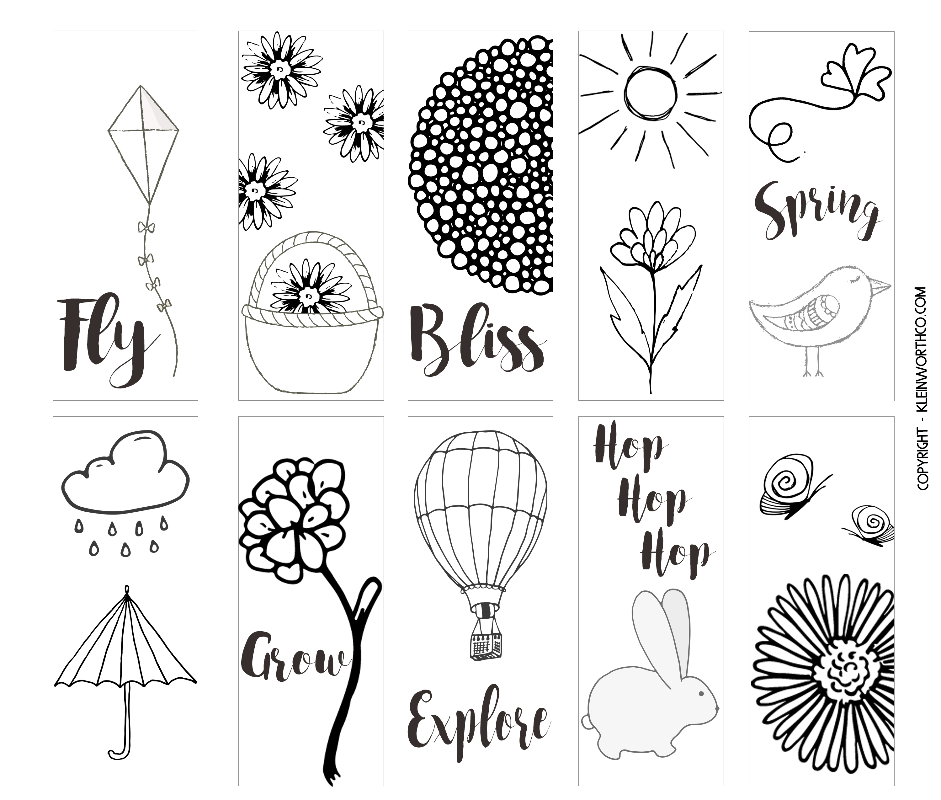 Spring Printable Coloring Page Bookmarks - Kleinworth & Co Spring Printable Coloring Page Bookmarks - Kleinworth & Co
