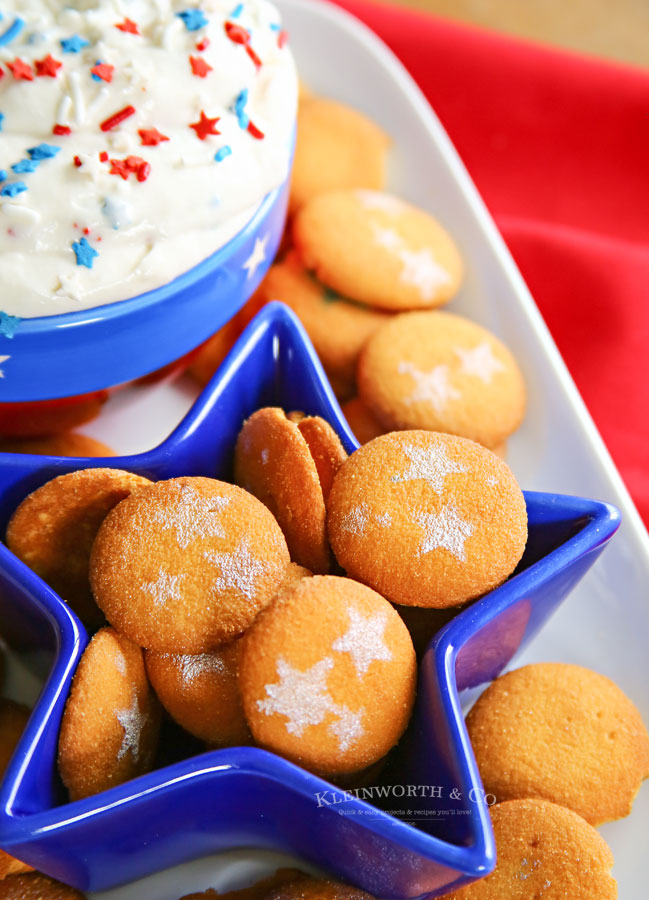 Patriotic Cake Batter Dip and star cookies